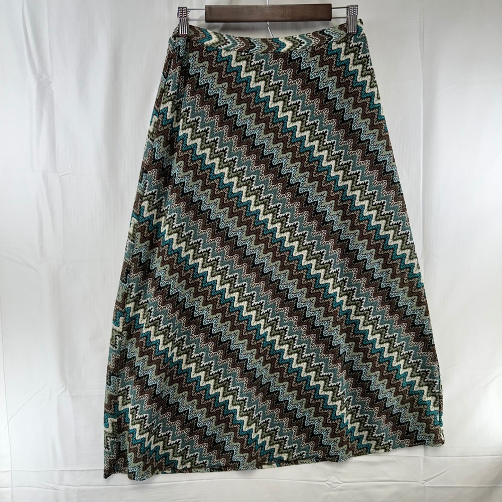 Violet B. Maxi Skirt Womens Small Brown Teal Chevron Zigzag Knit Lined
